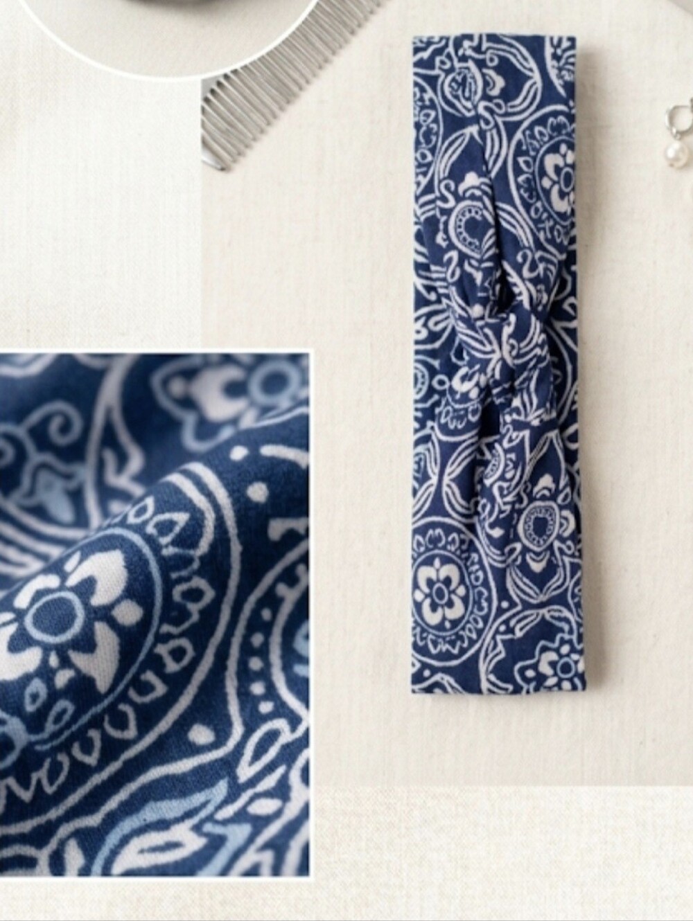 Navy Floral Twist Headband - Women Accessories